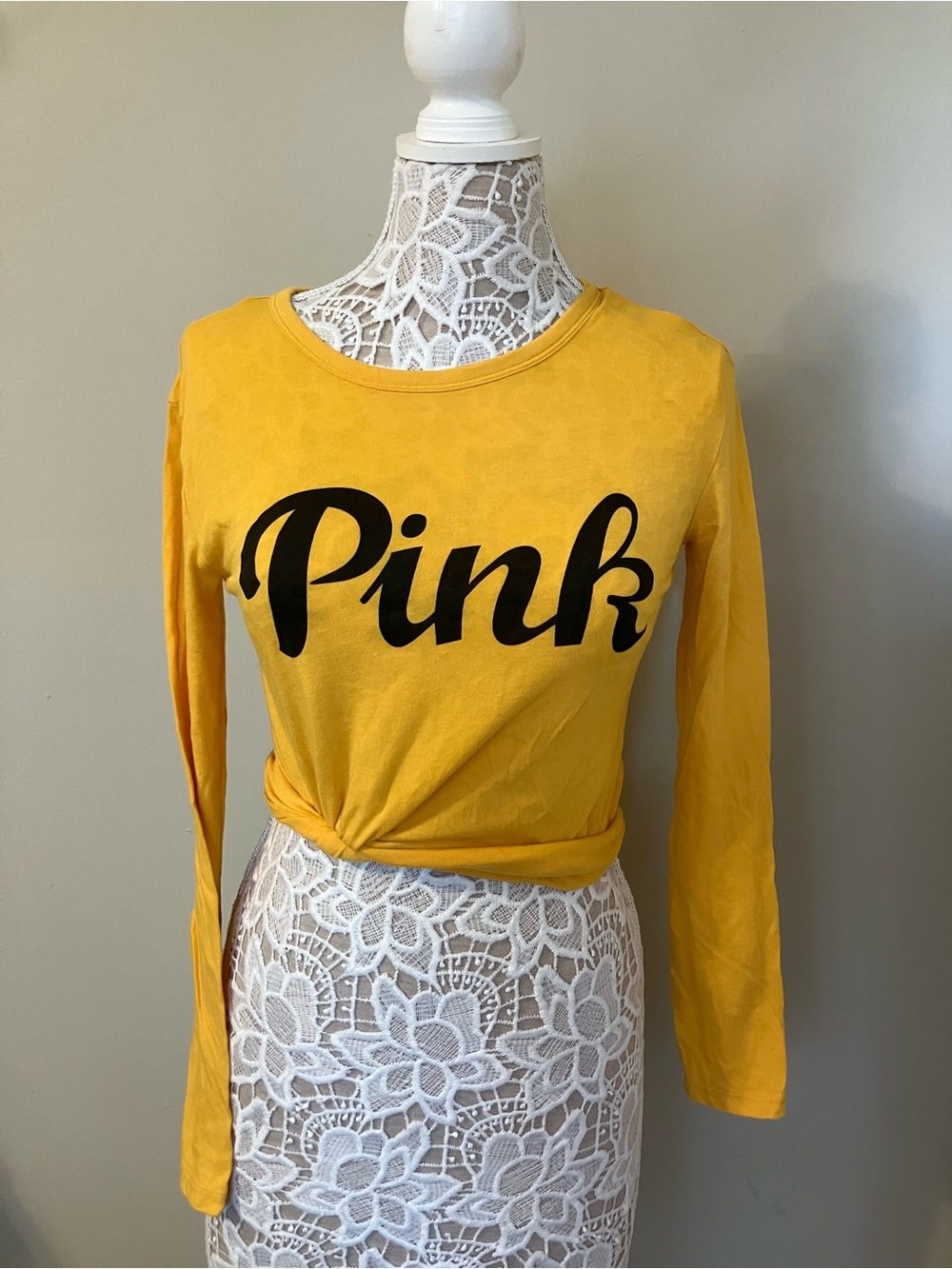 PINK Victoria's Secret Long-Sleeve Golden Yellow Logo Tee